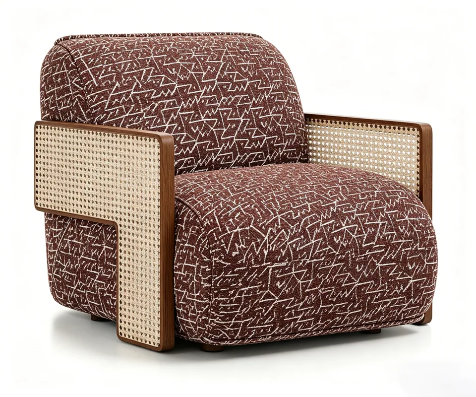 Burgundy Scribble Cane Armchair view 3