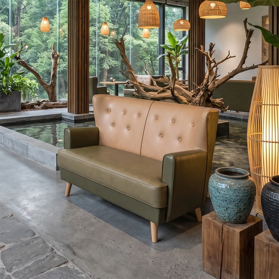 Button-Back Leather Loveseat