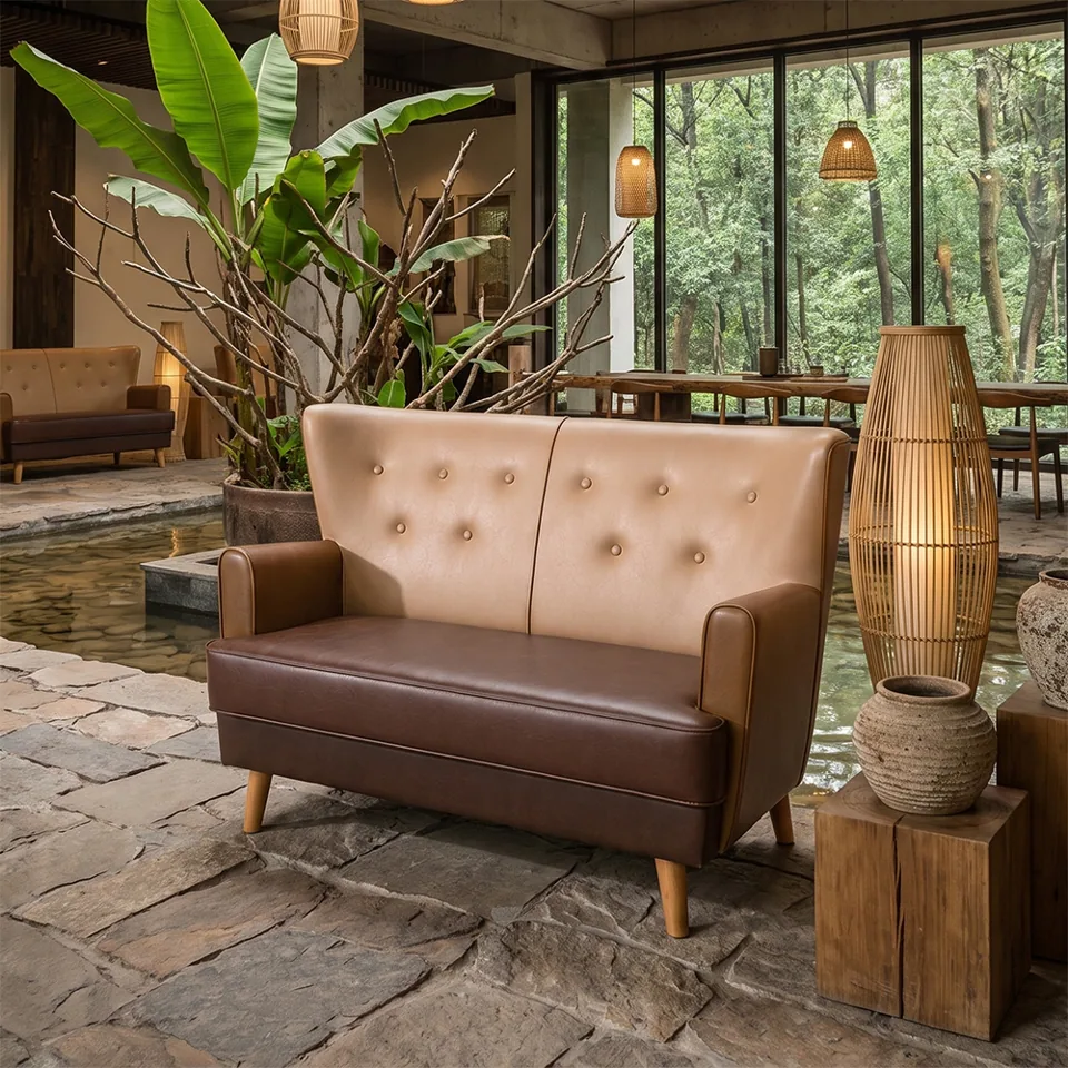 Button-Back Leather Loveseat view 2