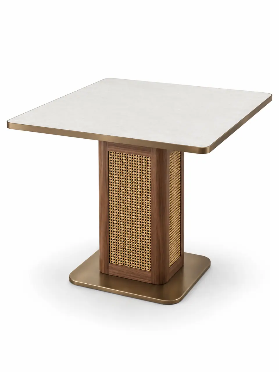 Cane-Panel Walnut Pedestal Two-Top